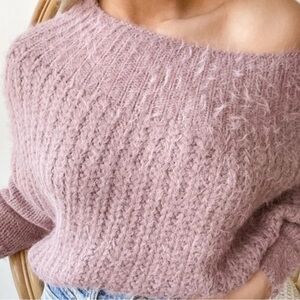 Lulus Carino dusty purple off the shoulder cropped sweater sz s/m